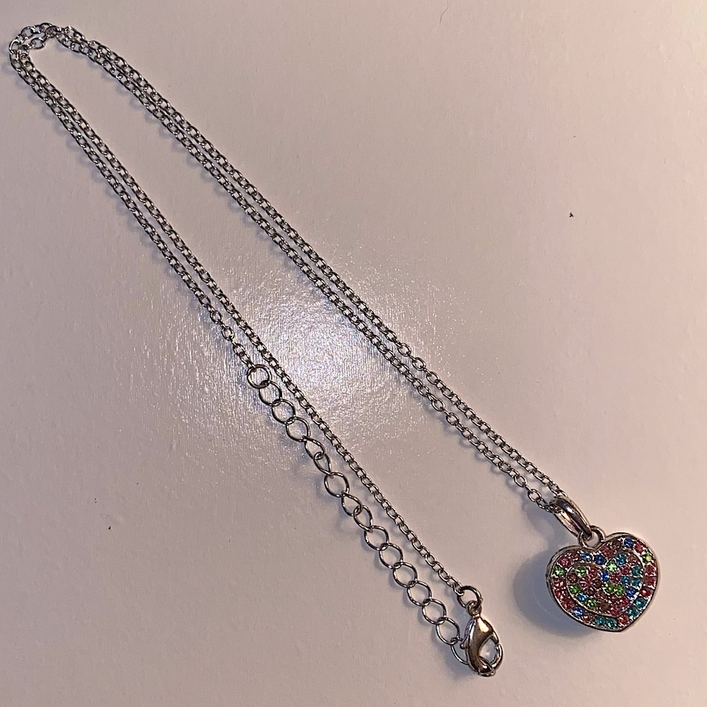 Multicolor Heart Pendant Silver Tone Necklace